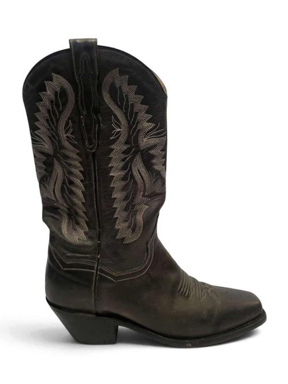Dan Post Western Boot Sz 8.5 Distressed Black Leather Cowboy Stitched Pull-On